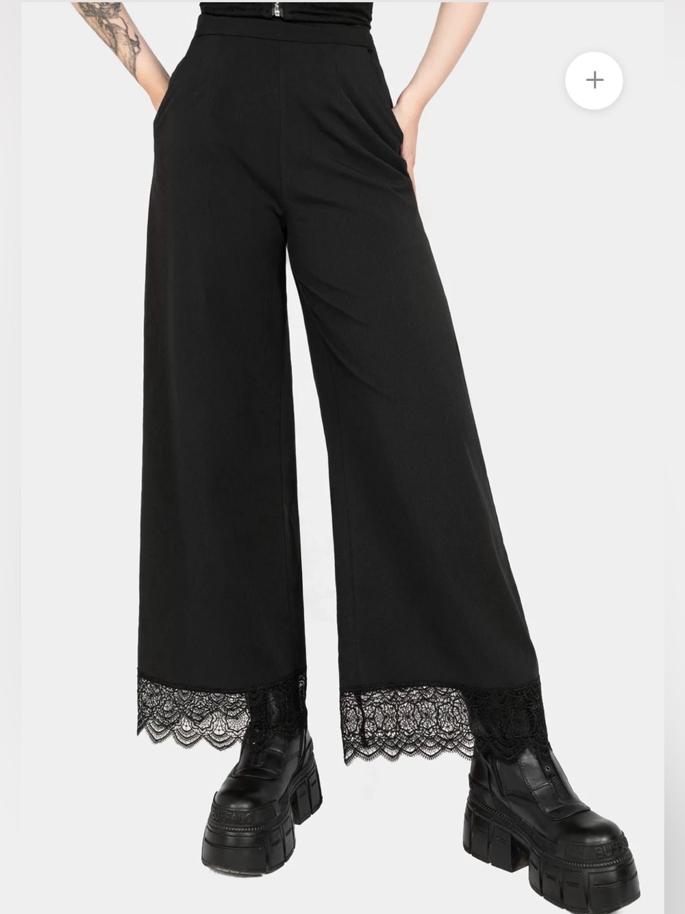 NWT Disturbia Araneo Spider Web Lace Hem Black Wide Leg Trousers Goth Sz 16